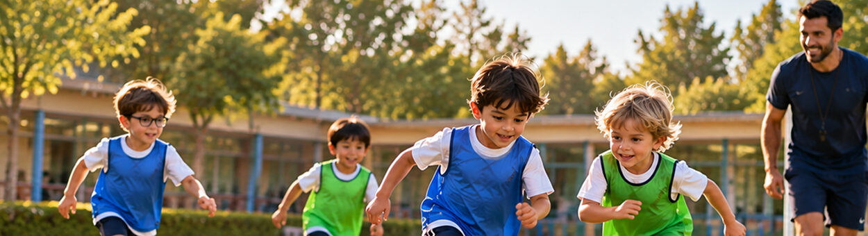 Niños de preescolar en una actividad extracurricular de fútbol en el campo de un jardín infantil en Chía