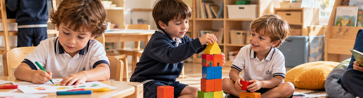 Niños de distintos niveles aprendiendo en el salón de un jardín infantil en Chía