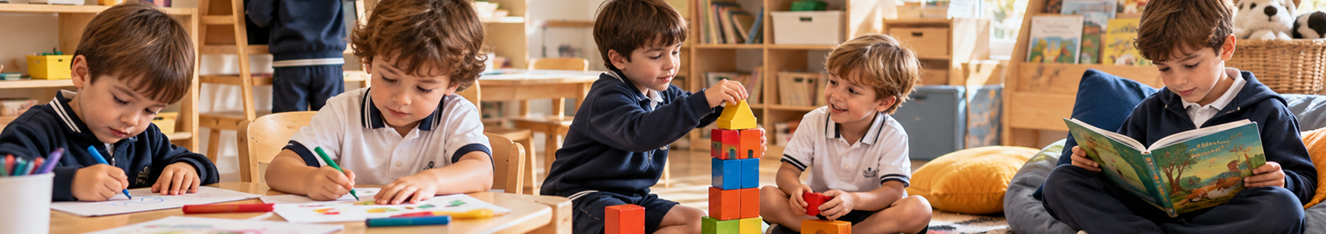 Niños de distintos niveles aprendiendo en el salón de un jardín infantil en Chía